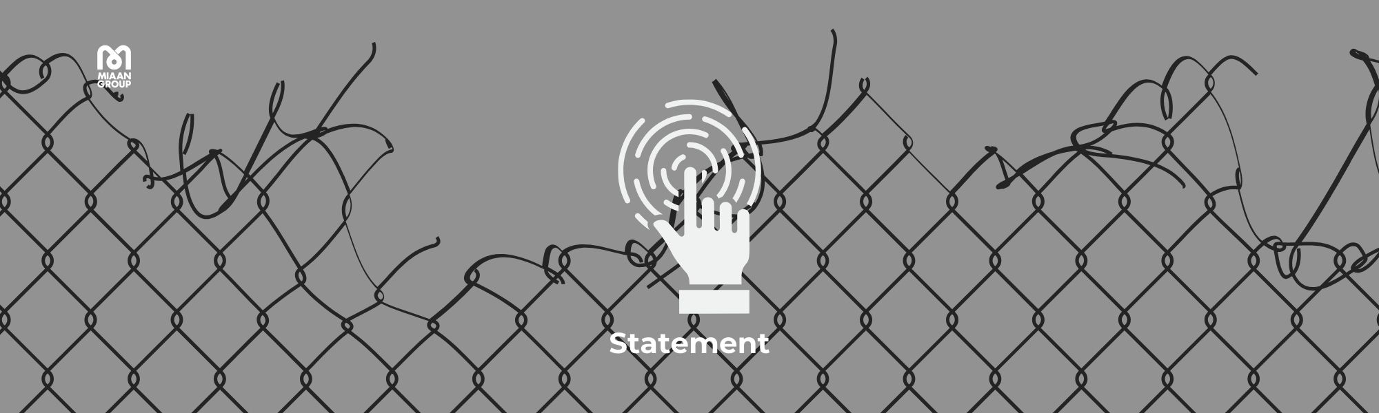 Torn wire fence with an icon of a hand pressing a button for access